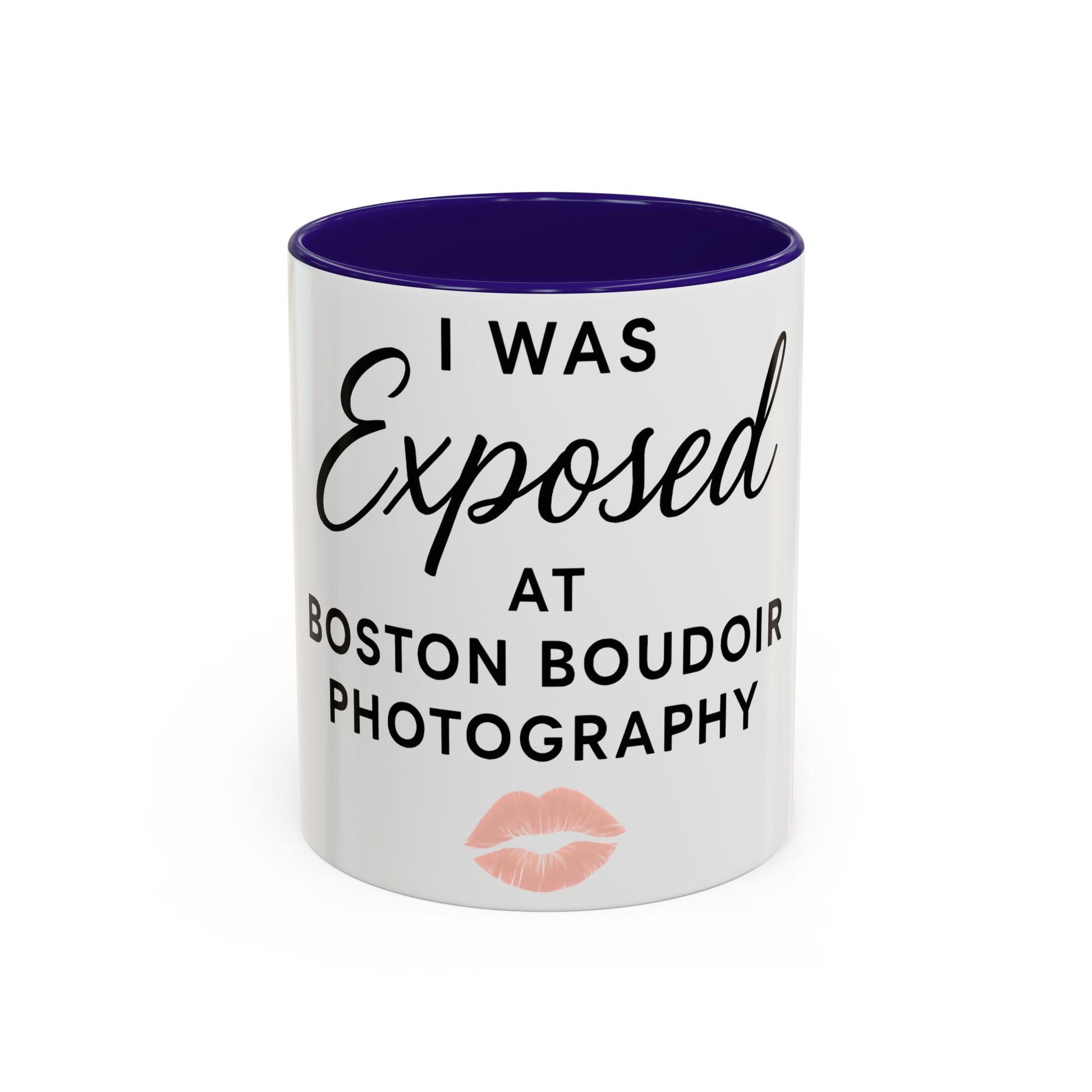 Fun Photography Mug for Boudoir Lovers, Gift for Photographers, Cute Coffee Cup, Black Handle, Exposed at Boston Boudoir