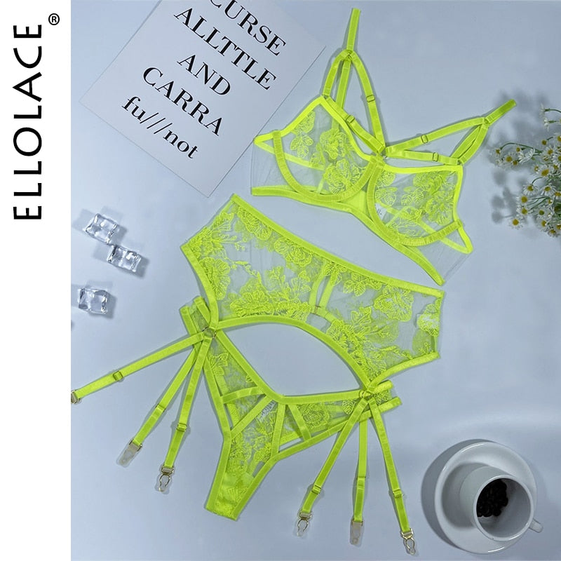 New Sexy Mesh Embroidery With Steel Ring Underwear Transparent Fashion Uniform Set