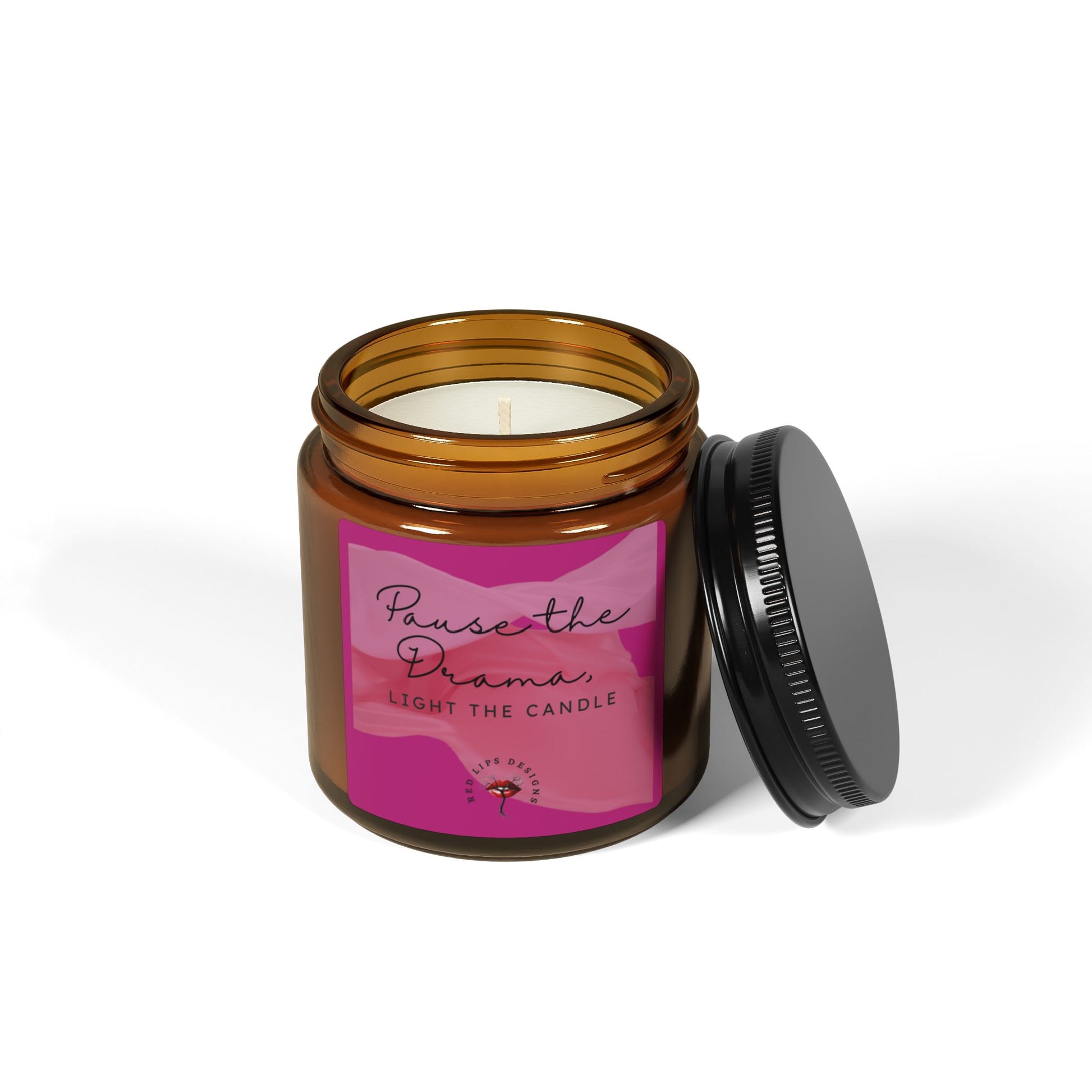Pause the Drama Candle, Funny Self Care Gift for Women, Aromatherapy Candle for Stress Relief, Sassy Soy Jar from Red Lips Designs