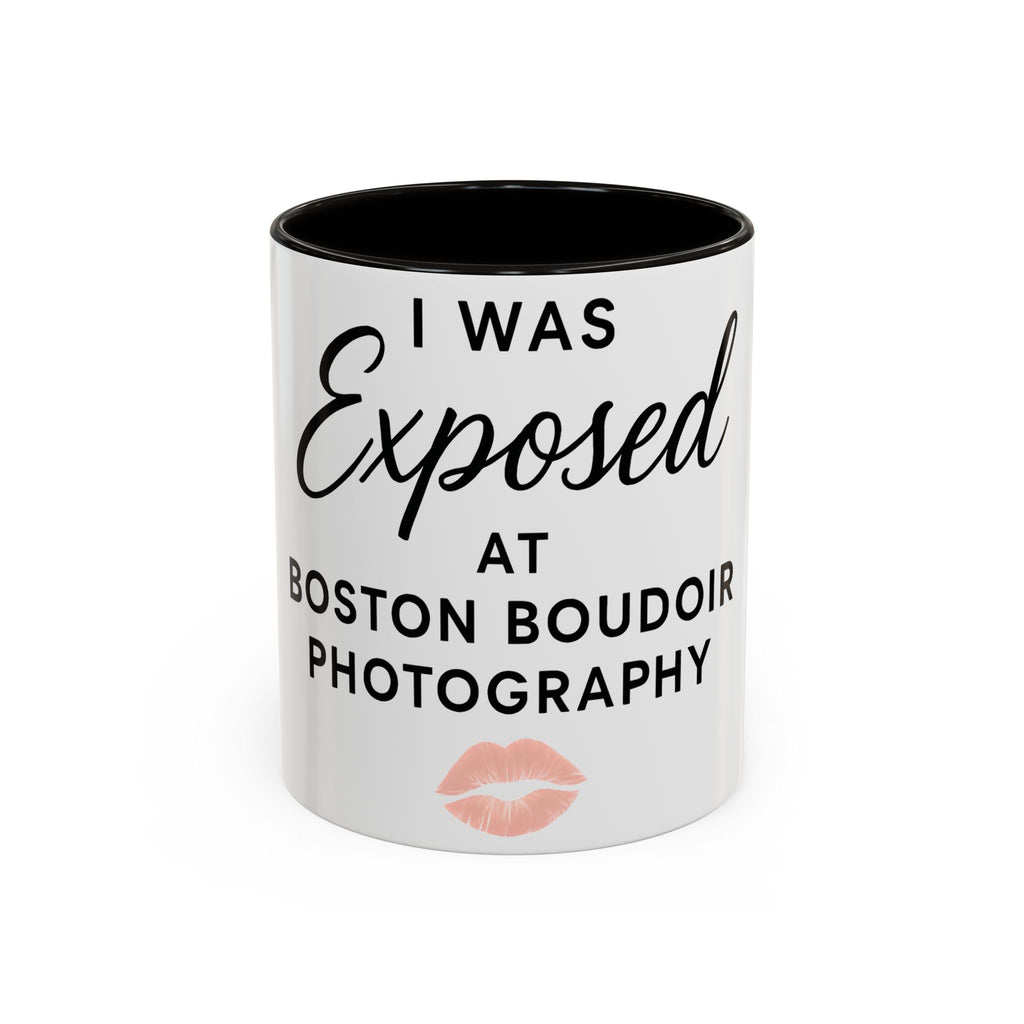 Fun Photography Mug for Boudoir Lovers, Gift for Photographers, Cute Coffee Cup, Black Handle, Exposed at Boston Boudoir