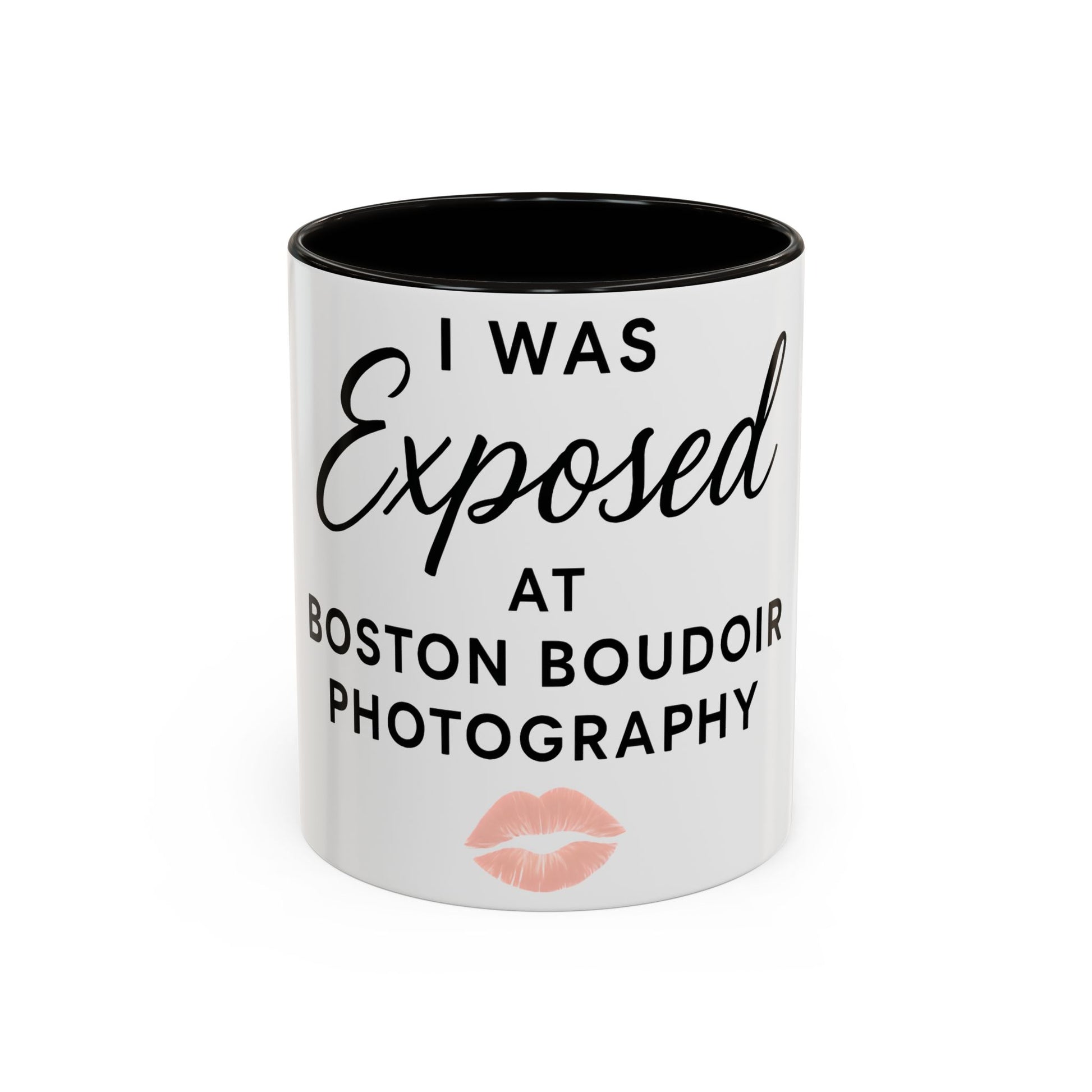 Fun Photography Mug for Boudoir Lovers, Gift for Photographers, Cute Coffee Cup, Black Handle, Exposed at Boston Boudoir