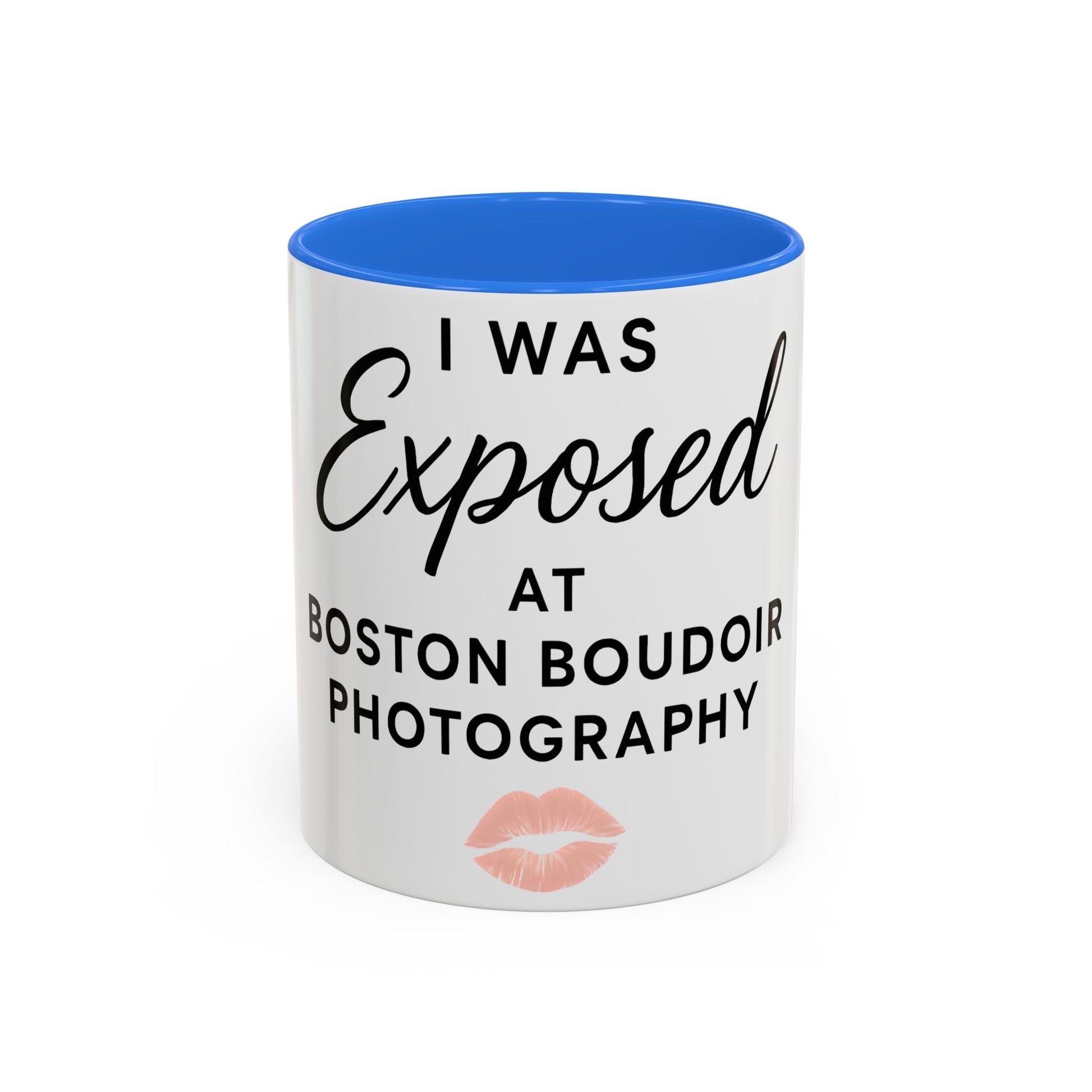 Fun Photography Mug for Boudoir Lovers, Gift for Photographers, Cute Coffee Cup, Black Handle, Exposed at Boston Boudoir