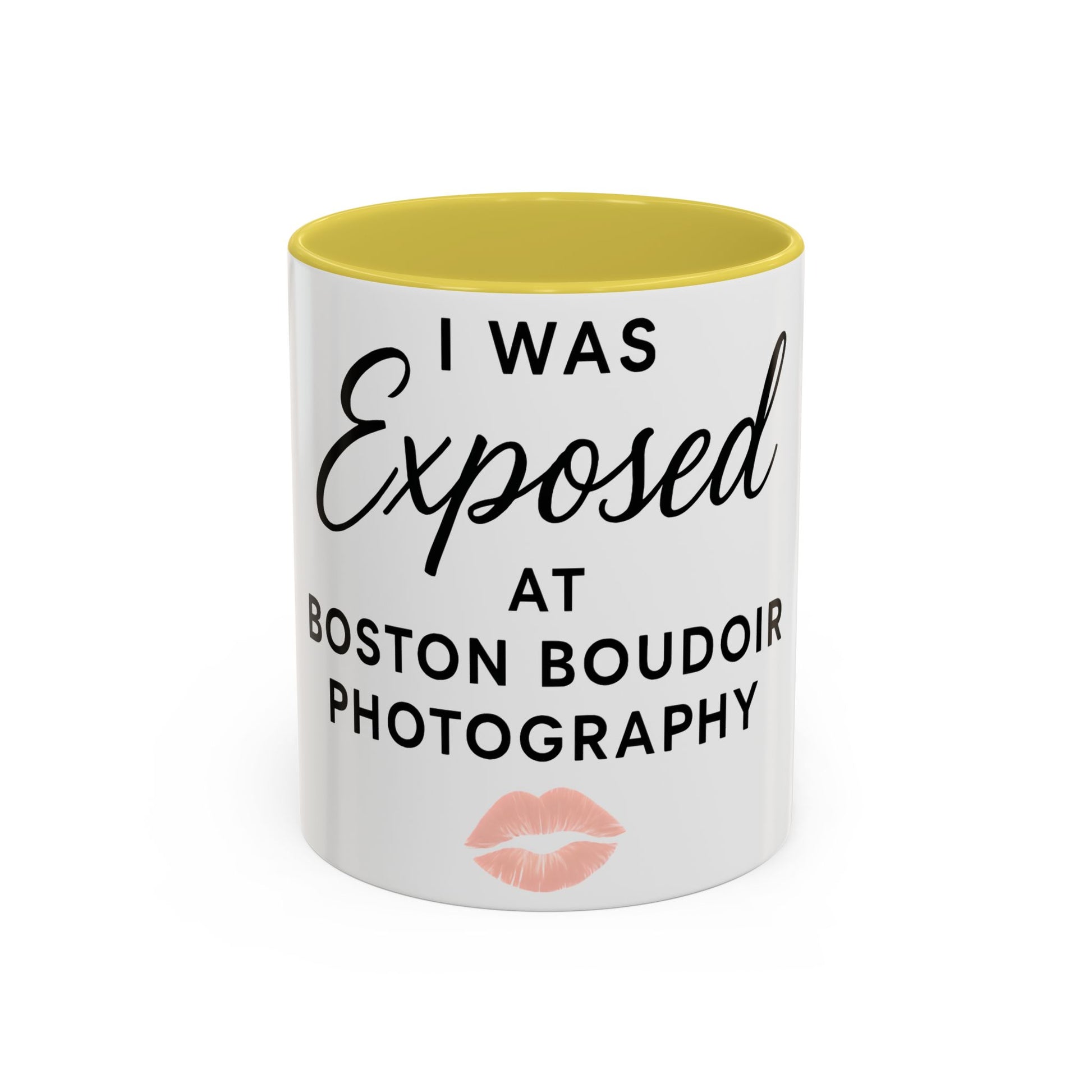 Fun Photography Mug for Boudoir Lovers, Gift for Photographers, Cute Coffee Cup, Black Handle, Exposed at Boston Boudoir