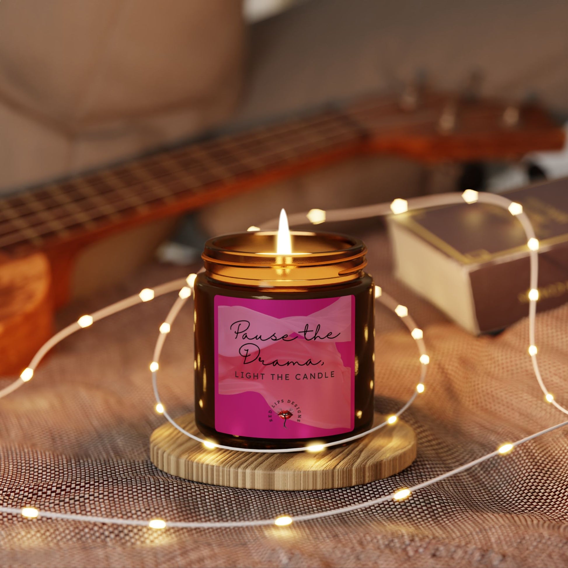 Pause the Drama Candle, Funny Self Care Gift for Women, Aromatherapy Candle for Stress Relief, Sassy Soy Jar from Red Lips Designs