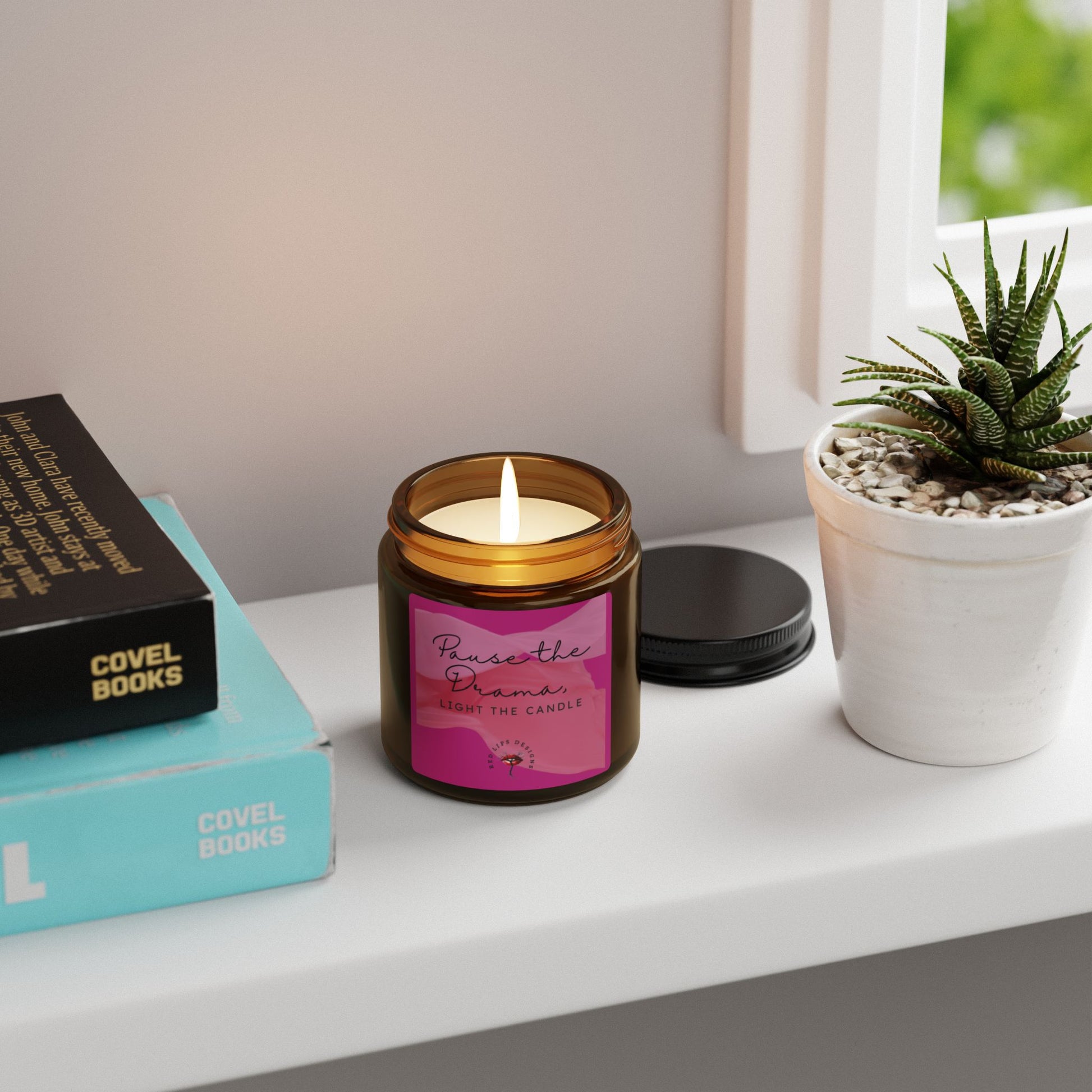 Pause the Drama Candle, Funny Self Care Gift for Women, Aromatherapy Candle for Stress Relief, Sassy Soy Jar from Red Lips Designs
