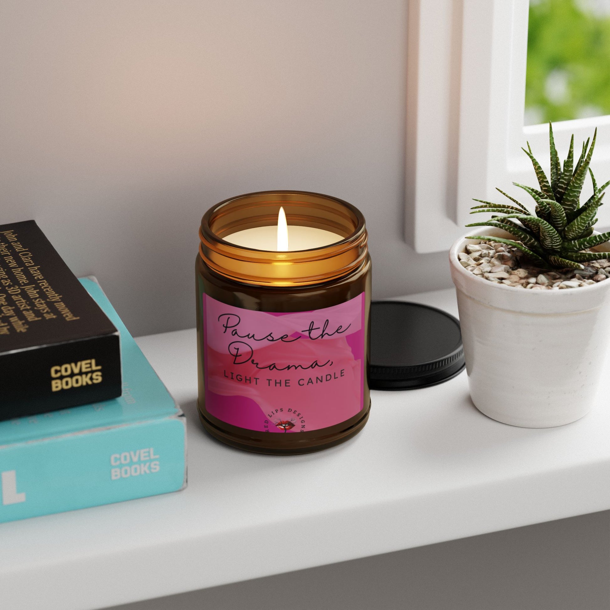 Pause the Drama Candle, Funny Self Care Gift for Women, Aromatherapy Candle for Stress Relief, Sassy Soy Jar from Red Lips Designs
