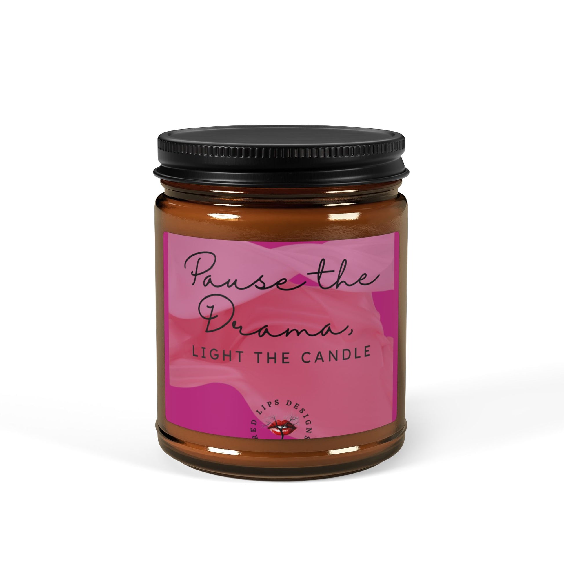 Pause the Drama Candle, Funny Self Care Gift for Women, Aromatherapy Candle for Stress Relief, Sassy Soy Jar from Red Lips Designs