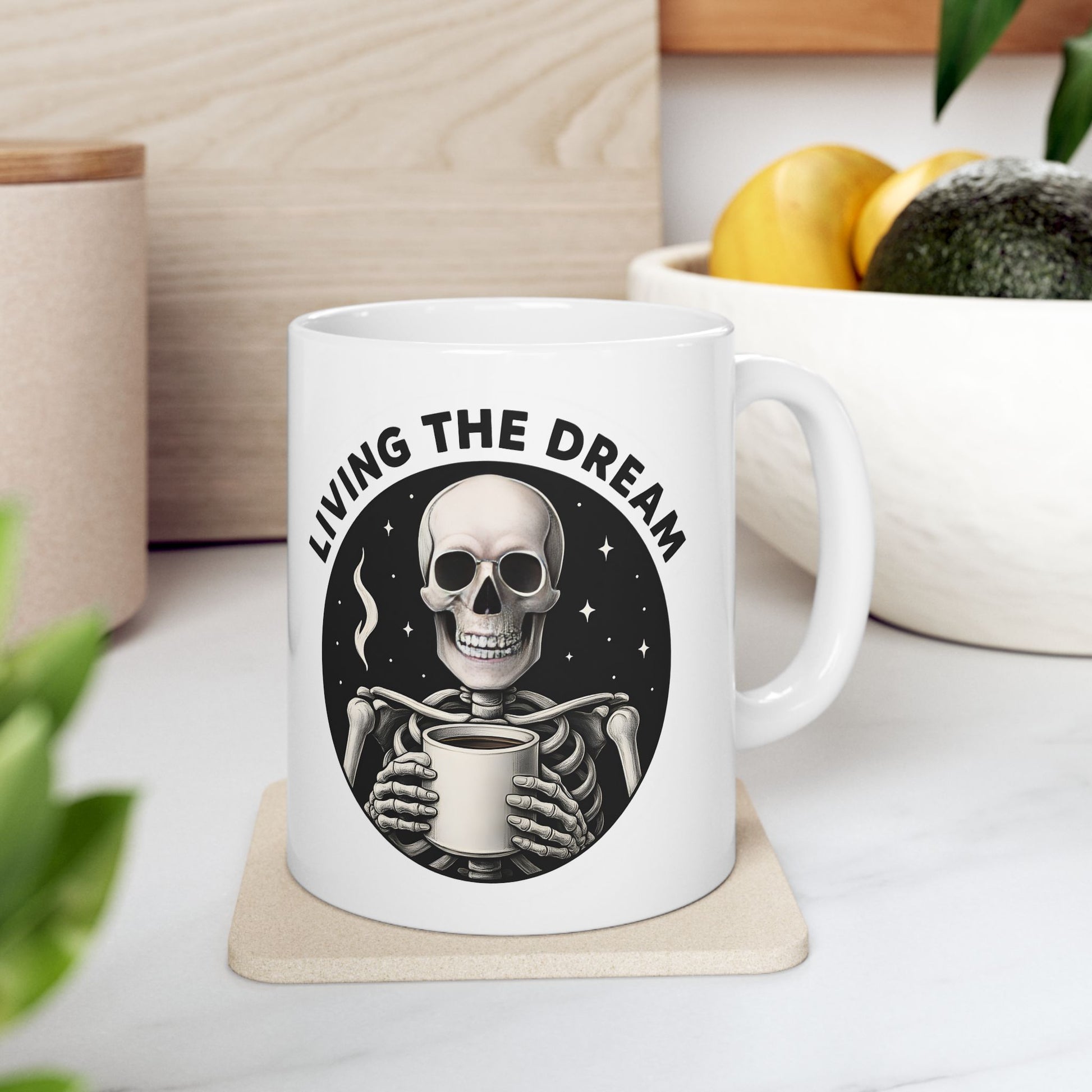 Skeleton Dreamer Ceramic Mug - Cool Gift Idea for Coffee Lovers, Unique Home Decor, Halloween, Fantasy Enthusiasts