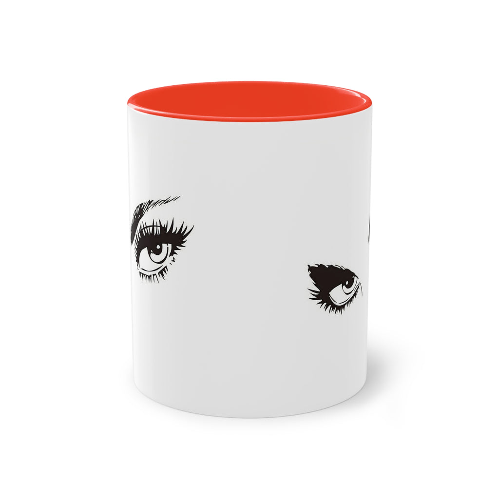Fierce Eyes Mug, Bold Coffee Cup with Sexy Gaze Design, Glam Gift for Her, Red and White Mug, Empowered Woman Art Mug