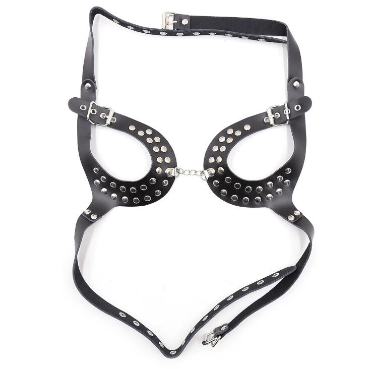 Women's Sexy Gothic Open Cup Cage Bra Faux Leather Adjustable Body Chest Harness Belt Lingerie