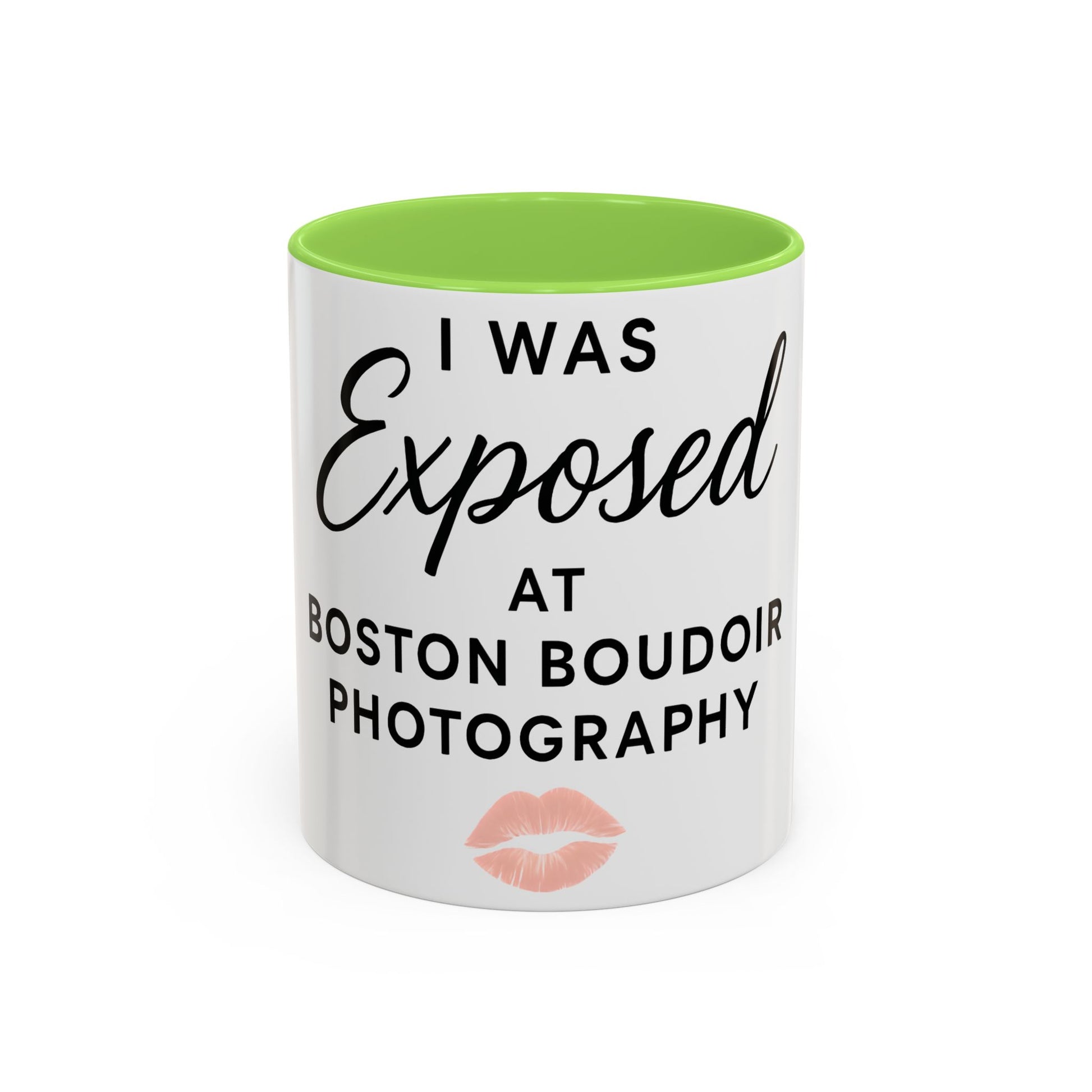 Fun Photography Mug for Boudoir Lovers, Gift for Photographers, Cute Coffee Cup, Black Handle, Exposed at Boston Boudoir