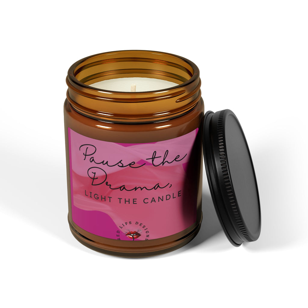 Pause the Drama Candle, Funny Self Care Gift for Women, Aromatherapy Candle for Stress Relief, Sassy Soy Jar from Red Lips Designs
