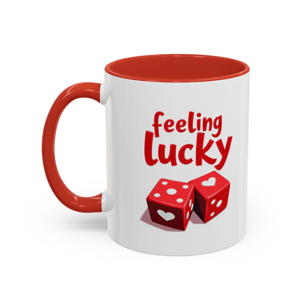 Feeling Lucky Mug, Funny Coffee Cup with Dice Design,  Date Night Mug, Fun Adult Humor