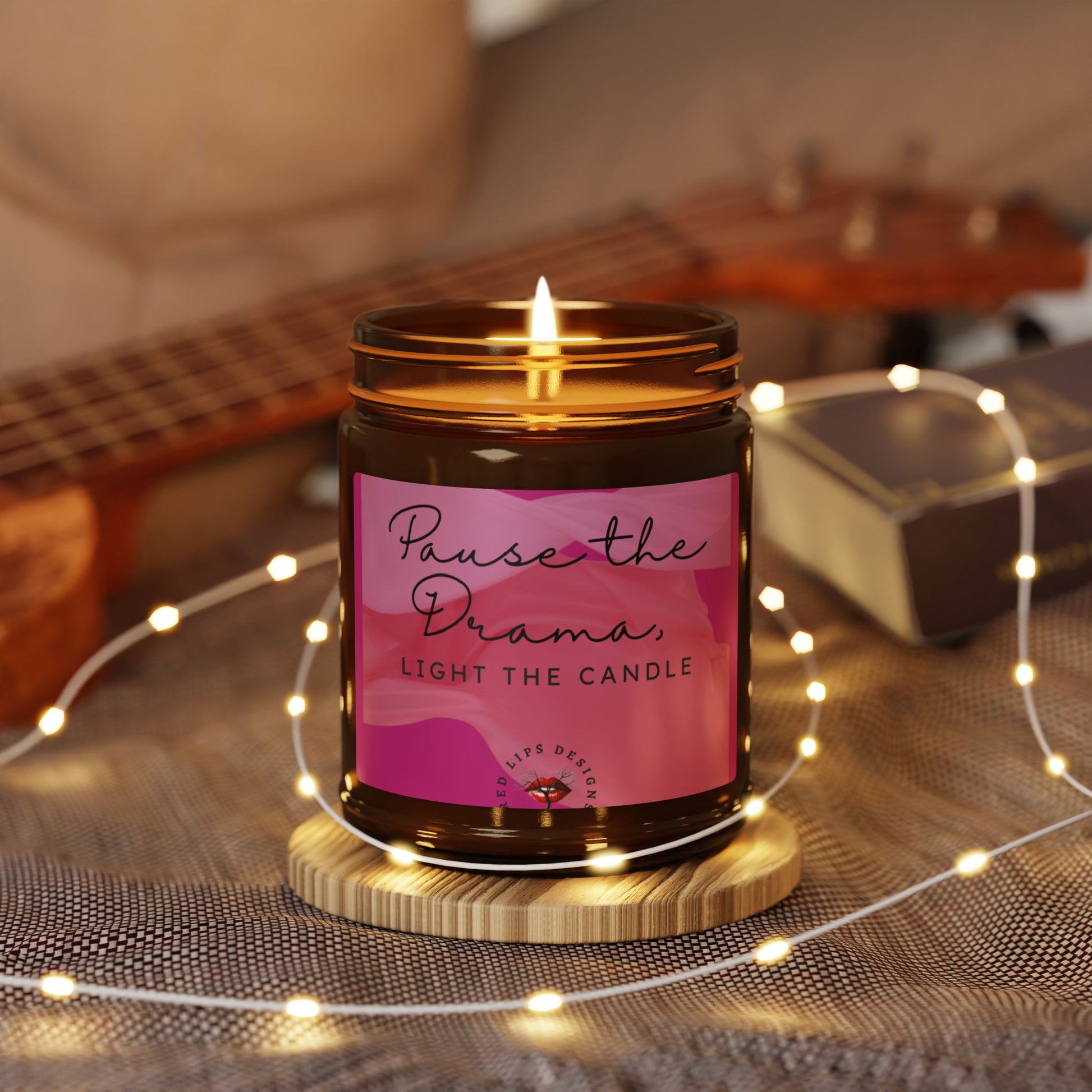 Pause the Drama Candle, Funny Self Care Gift for Women, Aromatherapy Candle for Stress Relief, Sassy Soy Jar from Red Lips Designs