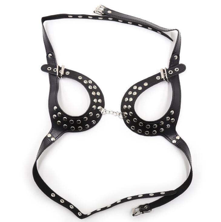 Women's Sexy Gothic Open Cup Cage Bra Faux Leather Adjustable Body Chest Harness Belt Lingerie